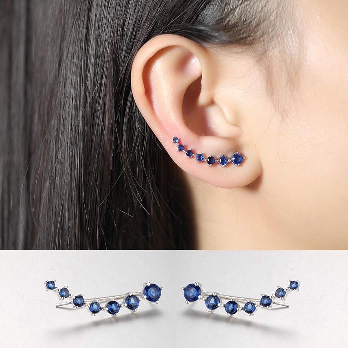 Reffeer Solid 925 Sterling Silver 7 Crystals Cuff Earrings Climber for Women Crawler Earrings Wraps