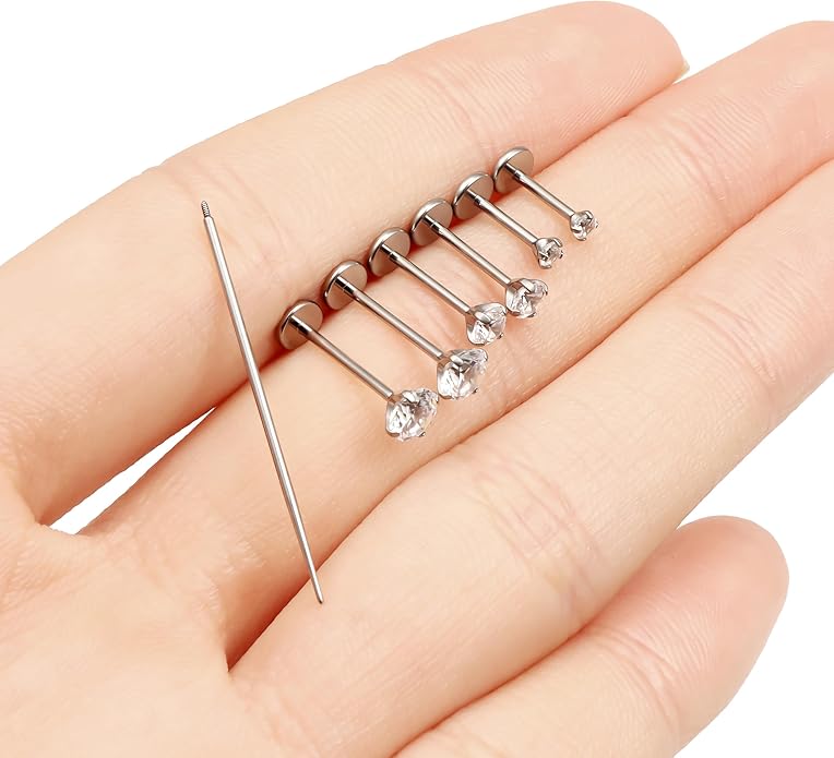 F136 Titanium 20/18/16G Internally Threaded Flat Back Stud Earrings Nose Rings Lip Medusa Monroe Labret 6/8/10mm Short/Long Bar Piercing Jewelry with Taper for Women Men