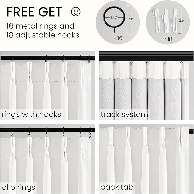Topfinel 84 Inch Long Blackout Linen Drapes for Bedroom Cozy Beige White Pinch Pleated Back Tabs Curtains Noise Reducing Kids Curtains for Sound Snap, Rustic Boho Decor, Beige White 52" W*84" L