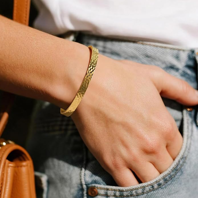 Inspirational Bible Verse Cuff Bracelet for Women, 18K Gold Plated Hammered Bangle, Christian Faith Jewelry Gift, Adjustable Non Tarnish