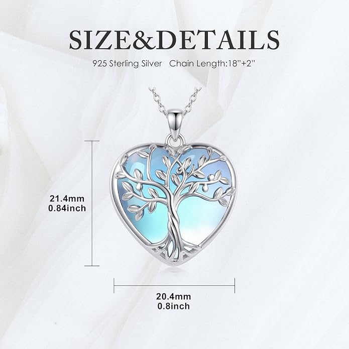 Tree of Life Birthstone Necklace 925 Sterling Silver Crystal Tree of Life Pendant Birthstone Jewelry Birthday Christmas Gifts for Women Mom Her Wife