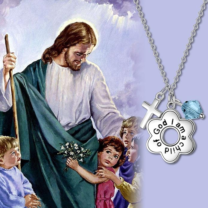 AOBOCO 925 Sterling Silver I Am a Child of God Daisy Necklace Jewelry Birthday Birthday Baptism Communion Gifts for Girls