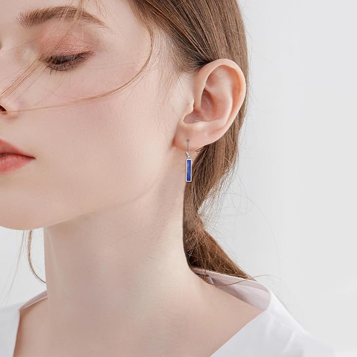 CRMAD Abalone Shell Bar Earrings for Women Sterling Silver Leverback Earrings Abalone Jewelry Gift