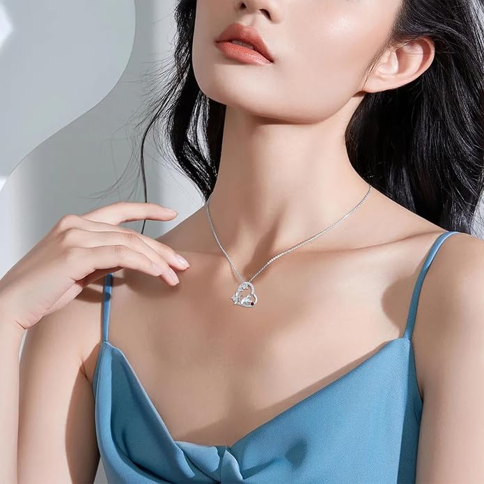 PELOVNY Teddy Bear Necklace for Women 925 Sterling Silver Bear/Highland Cow/Fox/Cat/Axolotl Birthstone Necklace Christmas Birthday Jewelry Gifts for Mom Daughter Wife Sister