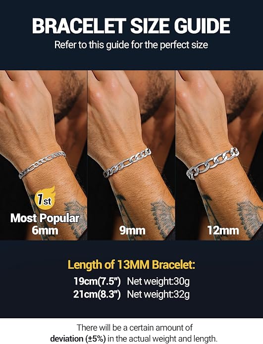 PROSTEEL Silver/Gold/Black Bracelets for Men Figaro Cuban Link, 6mm-13mm Width, 7.5"/8.3"/9" Length, Stainless Steel Mens Bracelet Jewelry with Gift Box