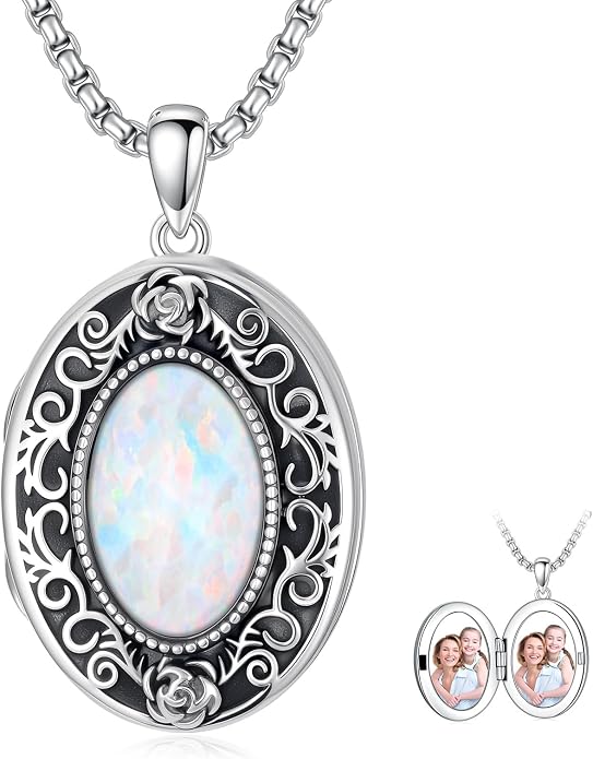 PELOVNY Locket Necklace That Holds Pictures 925 Sterling Silver Photo Locket Pendant Birthday Christmas Memorial Jewelry Gifts for Women Men