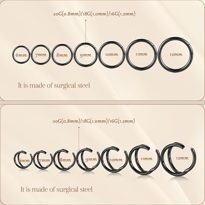 AROWRO Conch Piercing Jewelry Septum Jewelry Nose Rings Hoops 20G 18G 16G 316L Surgical Steel Hinged Segment Ring Hoop Helix Daith Rook Tragus Cartilage Piercing Jewelry