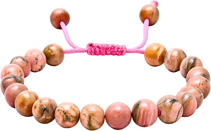 Amazing Gemstone Rhodochrosite Bracelet, Gifts for Men & Women - Protection Healing Crystal Bracelet - 8mm Gemstone Beaded Adjustable Bracelet, Pulseras para Hombres Mujer Stocking Stuffers