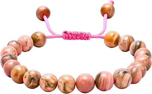 Amazing Gemstone Rhodochrosite Bracelet, Gifts for Men & Women - Protection Healing Crystal Bracelet - 8mm Gemstone Beaded Adjustable Bracelet, Pulseras para Hombres Mujer Stocking Stuffers