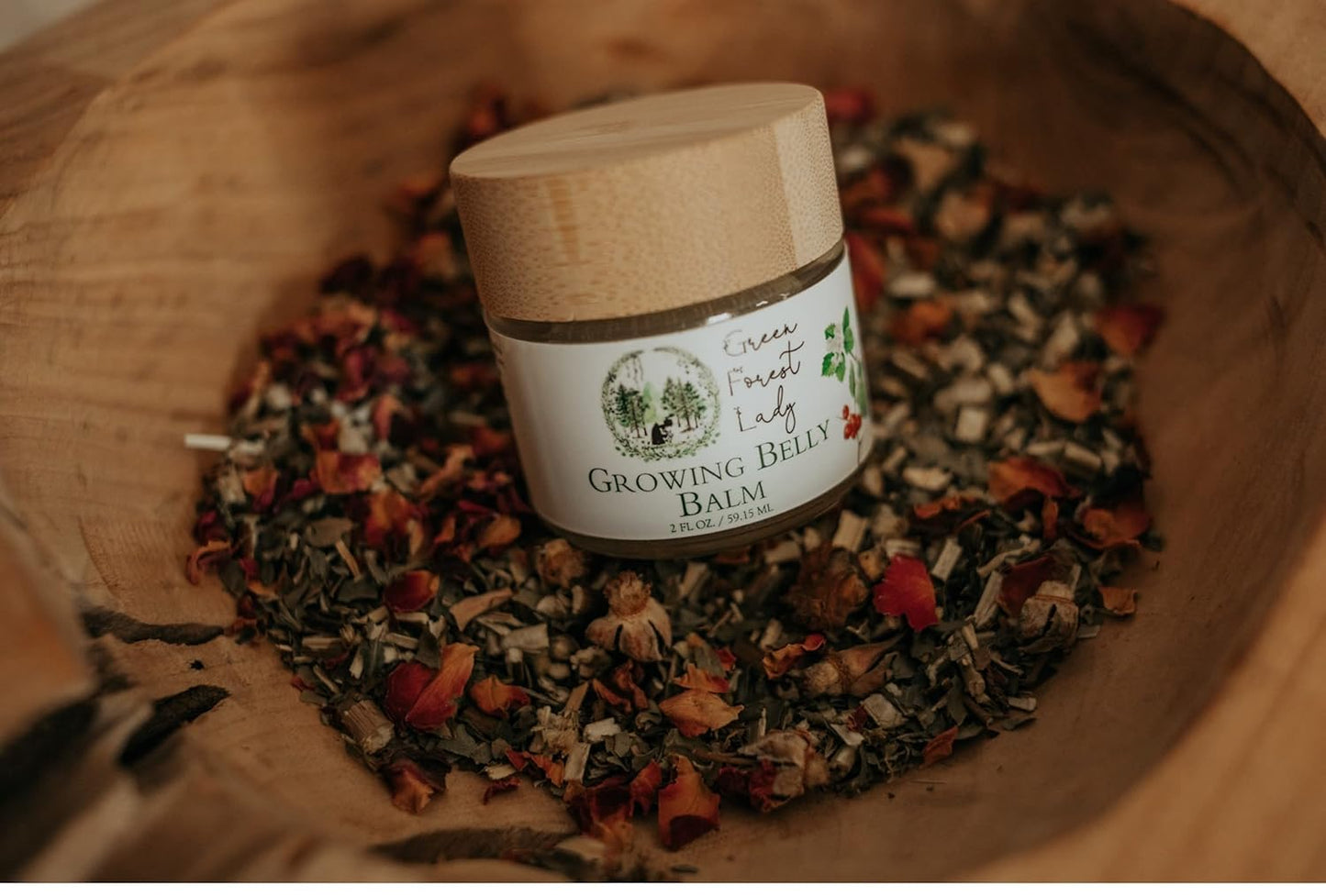 Green Forest Lady-Organic Growing Belly Balm to Support Skin as it Stretches in Pregnancy | Improves Elasticity | Moisturizes Skin | Soothes Itching | 2 FL. OZ./59.15 ML.