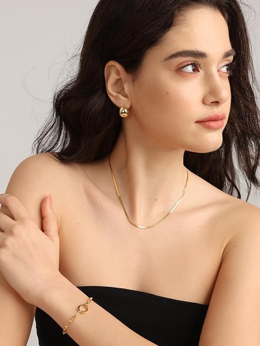 FRUMOS Gold Plated Necklace for Women, Dainty Layered Chain Necklace, Fashion Jewelry for Daily Wear