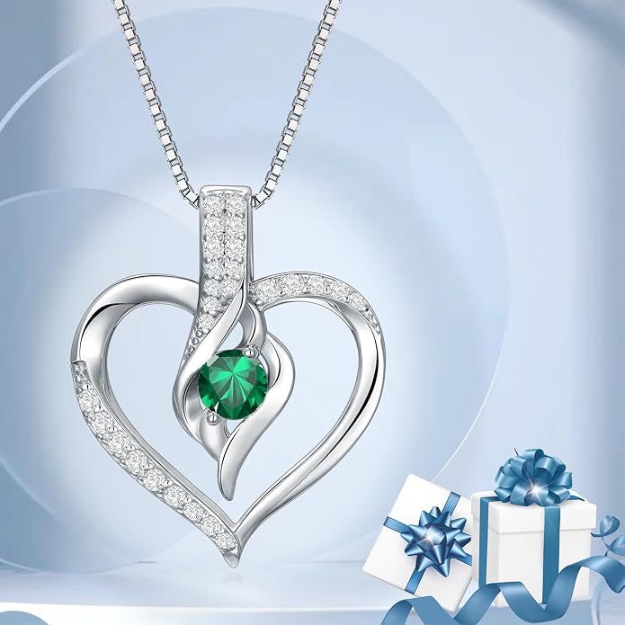 Birthstone Necklace Gifts for Women, 18K Gold-plated Sterling Silver Love Heart Necklace Durable Box Chain Women Jewelry Gifts for Her 20"
