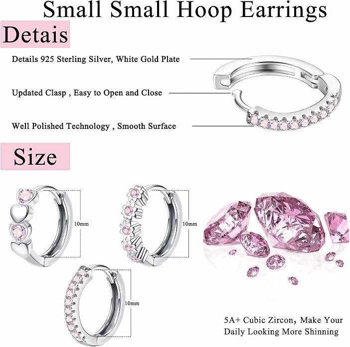 YADOCA 𝟵𝟮𝟱 𝗦𝘁𝗲𝗿𝗹𝗶𝗻𝗴 𝗦𝗶𝗹𝘃𝗲𝗿 Earrings for Girls Women - Hypoallergenic Cute Kids Toddler Earrings - Cubic Zirconia Earrings Studs Hoop Set for Sensitive Ears