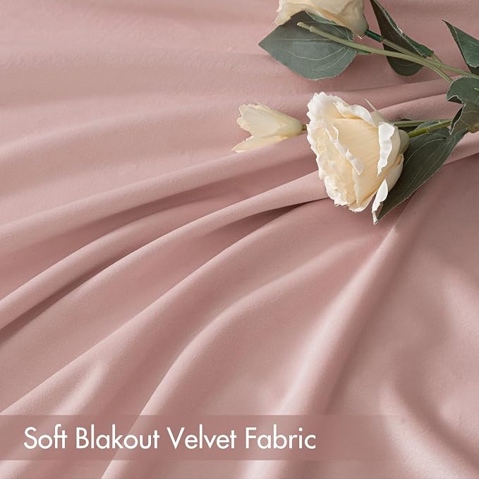 MIULEE Light Pink Blackout Velvet Curtains Drapes 96 Inch Long 52"x96" | Luxurious Bedroom Living Room Decor, Room Darkening, Thermal Insulated, Rod Pocket Design, Super Soft Fabric