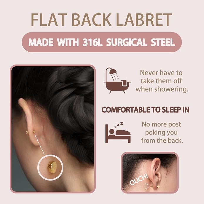 FANSING CZ Flower Internally Threaded Flat Back Earring Labret Stud for Cartilage Tragus Helix Conch
