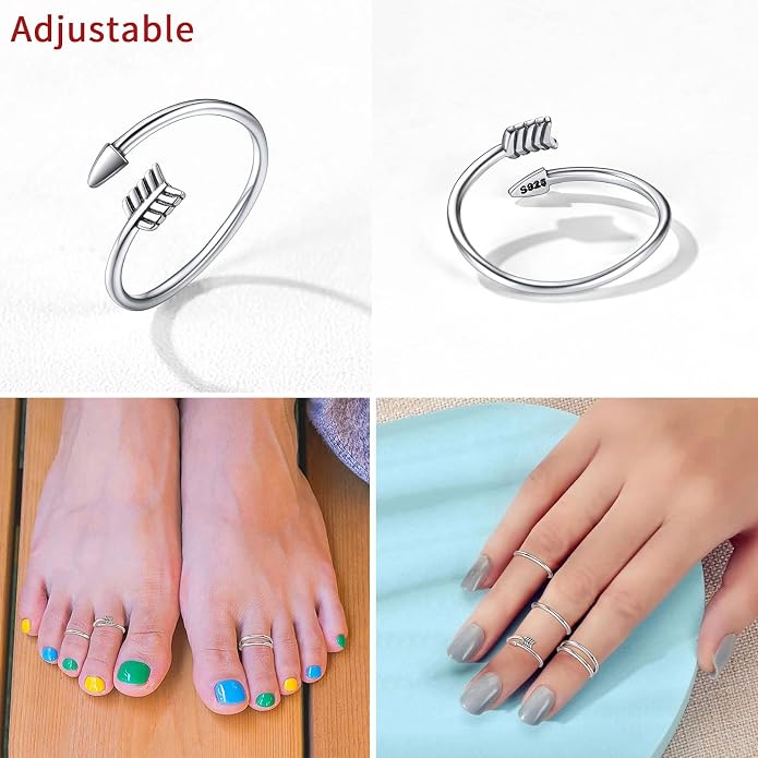 ChicSilver 925 Sterling Silver Toe Ring Minimalist Hypoallergenic Adjustable Band Ring Summer Beach Bare Foot Jewelry