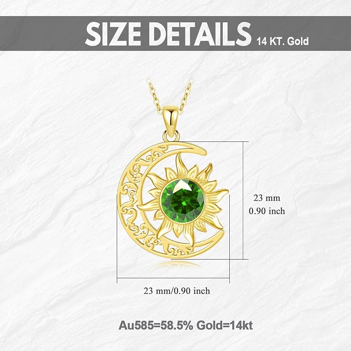 Crescent Moon Necklace for Women 18K Gold Plated Silver Moon and Sun Pendant with Gemstone Dainty Birthstone Jewelry Pendant Necklace for her