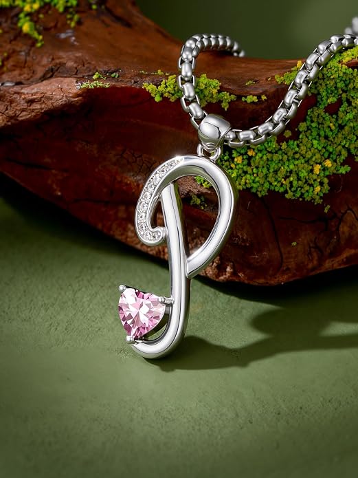 Birthday Gifts for Women Alphabet A to Z Initial Birthstone Pendant Necklaces for Women - 18k White Gold Plated Personalized Name Jewelry Anniversary Graduation Gifts for Wife Her Daughter Girlfriend(with Gift Box)