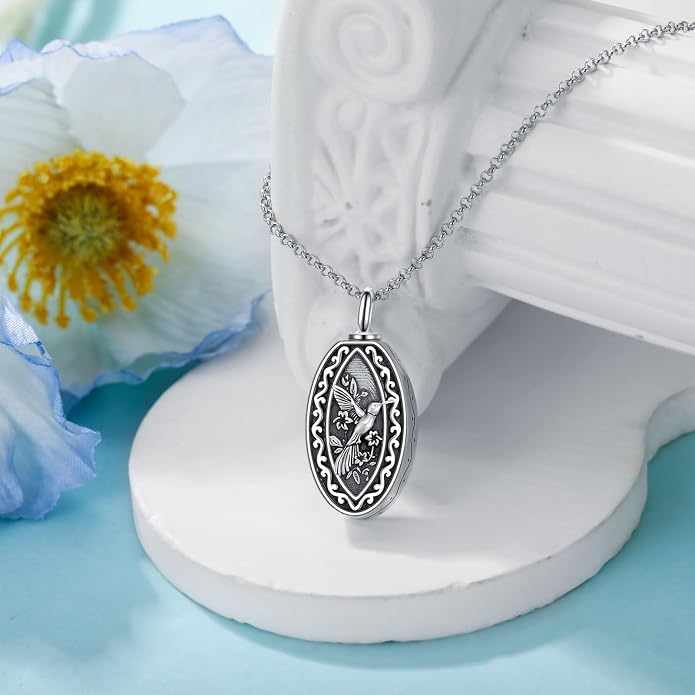 925 Sterling Silver Memorial Jewelry Urn Necklaces for Ashes, Photo Locket Necklace that Holds Picture