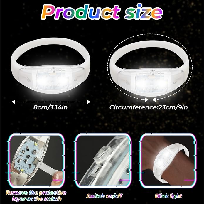 24 Pack Light UP Bracelets Sound Activated Flashing Wristbands Music Control Glow in the Dark Bracelets for Rave Game Prizes Carnival Concerts Night Events Mardi Gras Party Favors