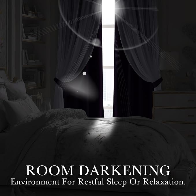 PONY DANCE Bedroom Curtains Purple - Mix & Match Room Darkening Curtains with White Crushed Sheer Voile, 52" Wide and 63" Long, Royal Purple, 2 Panels