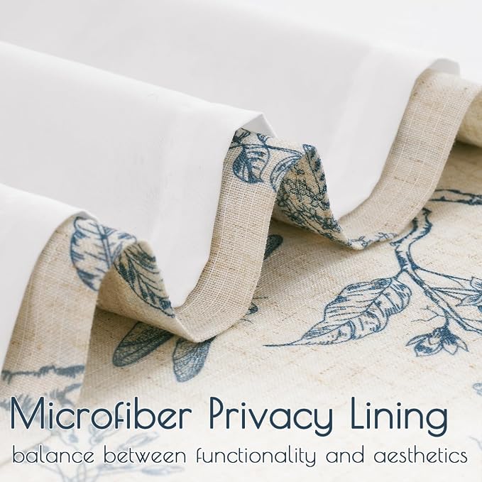 Lazzzy Charlotte Blue Floral Curtains 84 Inch Length Lined Linen Farmhouse Back Tab Drapes for Living Room Bedroom Light Filtering Vintage Rod Pocket, 2 Panels, Blue on Beige