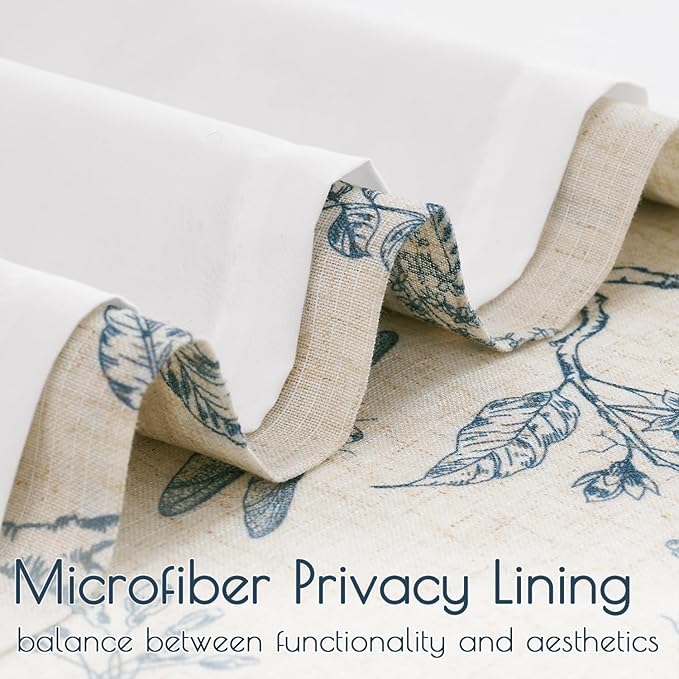 Lazzzy Charlotte Lined Linen Farmhouse Blue Floral Curtains 63 Inch Length Back Tab Drapes for Living Room Bedroom Light Filtering Country Vintage Rod Pocket, 2 Panels, Blue on Beige