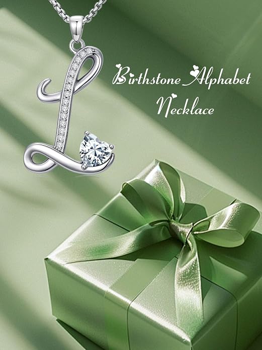 Birthday Gifts for Women Alphabet A to Z Initial Birthstone Pendant Necklaces for Women - 18k White Gold Plated Personalized Name Jewelry Anniversary Graduation Gifts for Wife Her Daughter Girlfriend(with Gift Box)