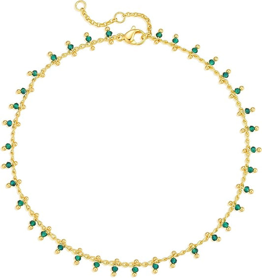 MTMY Gold Anklets for Women 14K Gold Plated Tiny Bead Anklet Colorful Tassel Foot Chain Dainty Adjustable Cute Summer Beach Boho Anklets Jewelry Gift