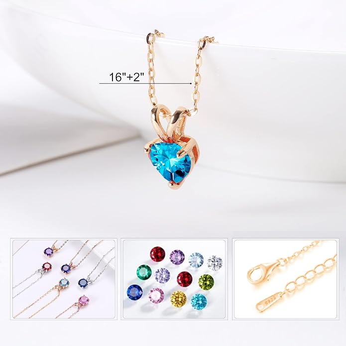 SMILEST Dainty Heart Birthstone Necklace for Women, 925 Sterling Silver Necklace Sparkling Heart Pendant, Anniversary Birthday Gifts for Women Mom Wife Daughter Girlfriend Grandma