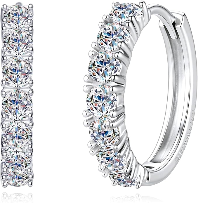 TutuTiara Moissanite Hoop Earrings for Women, 1.15CT D Color VVS1 Brilliant Diamond Huggie Hoops, 925 Sterling Silver Earrings, Hypoallergenic Dainty Jewelry for Wedding, Gift