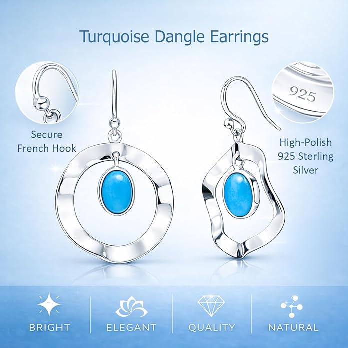 LeCalla 925 Sterling Silver Hammered Earrings for Women | Classic Handmade Textured Hammered Drop Dangle Earring Jewelry Gifts for Birthday Wedding Christmas