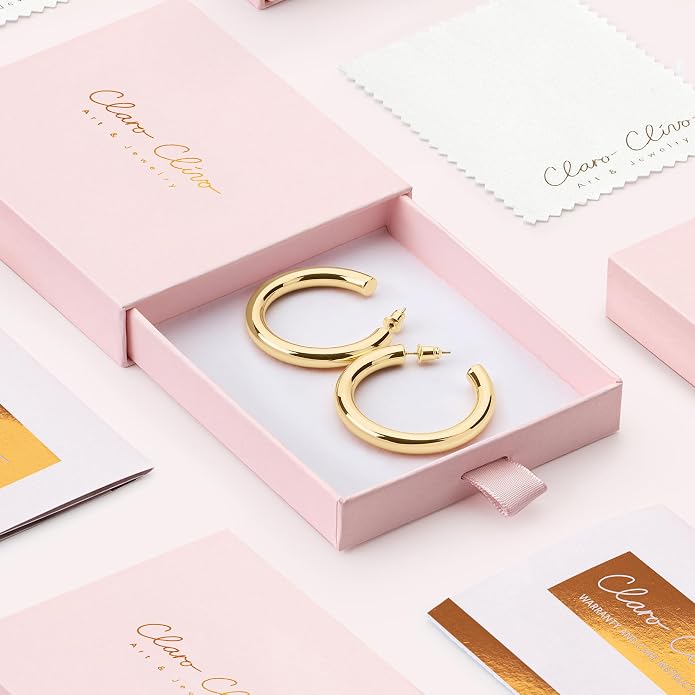 14K Gold-Plated, Lightweight, Open Hoop Earrings For Women