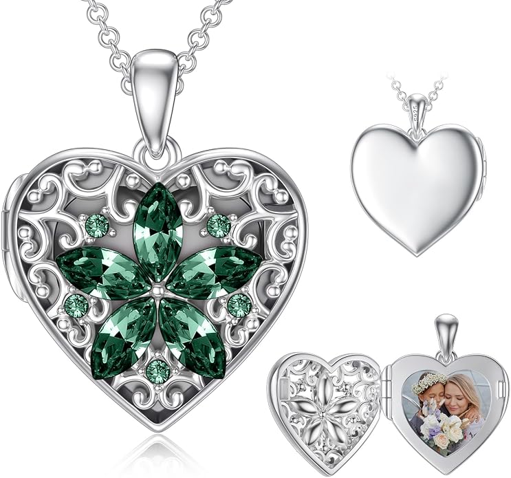 Dorunmo Personalized Locket Necklace 925 Sterling Silver that Holds Pictures Butterfly Birthstone Photo Heart Locket Custom Jewelry Congratulations New Beginnings New Job Gifts for Women
