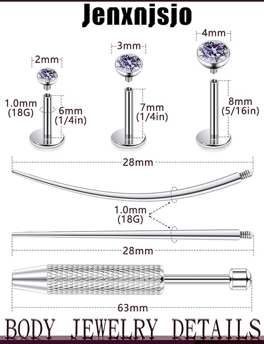 Jenxnjsjo F136 Titanium 20/18/16g Earrings Nose Lip Rings Studs Labret Medusa Tragus Helix Conch Cartilage Piercing Jewelry for Women