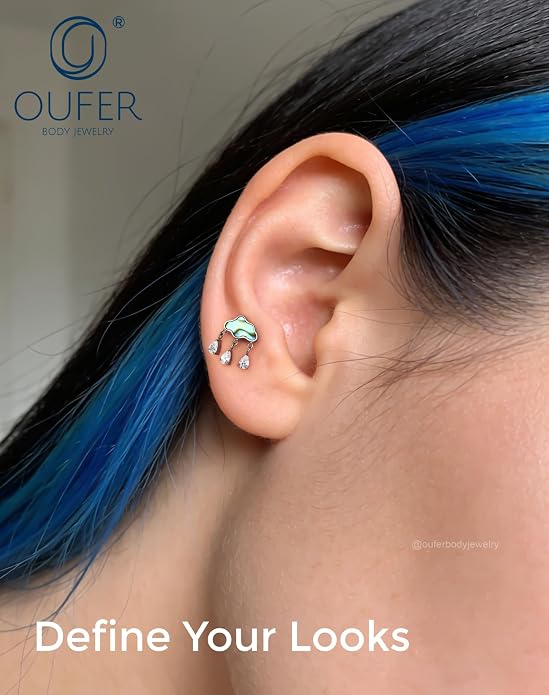OUFER Body Piercing Titanium Cloud Helix Piercing Jewelry 16G Dangle Helix Earrings for Women Internally Thread Conch Helix Stud Flat Back Cartilage Earring Studs Surgical Steel Cartilage Jewelry