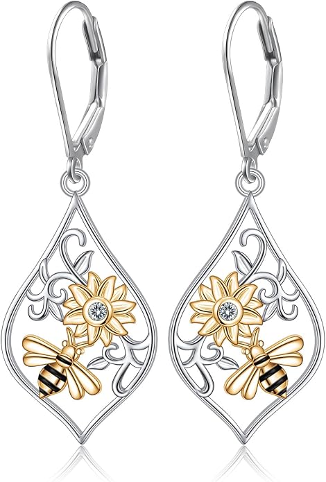 925 Sterling Silver Filigree Dangle Drop Earrings Daisy/Lotus/Rose Flower/Moonstone Leverback Teardrop Earrings for Women Infinity Celtic Knot Daisy Lotus Jewelry for Mothers Day