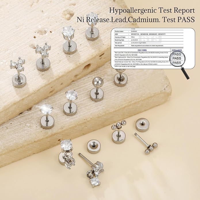 Senteria 6/8 Pairs Stainless Steel Stud Earrings for Women Hypoallergenic Flat Back Stud Earrings Tiny Stainless Steel Earring Small Cartilage Earring Set for Multiple Piercing