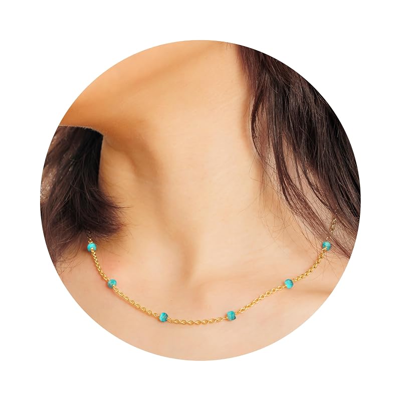 Turquoise Necklace for Women, Premium Beaded Gold Necklaces for Women - Tarnish Free 18K Gold Vermeil Certified S925 Classic Statement Necklace Gold Jewelry for Women - Mothers Day Gifts for Mom Wife