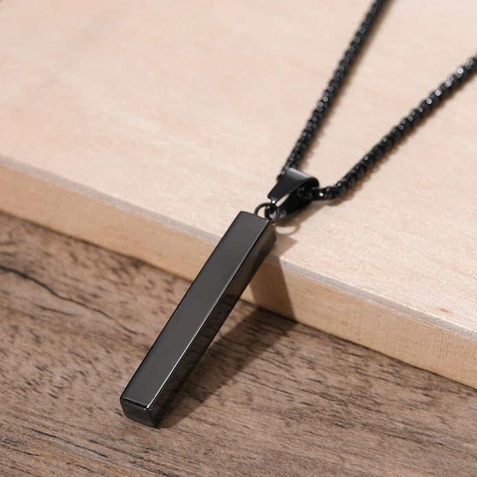 VNOX Personalized Bar Necklace Vertical - Customized Necklace Stainless 3D Pendant Custom Name Engravable Necklace Gift for Women Men