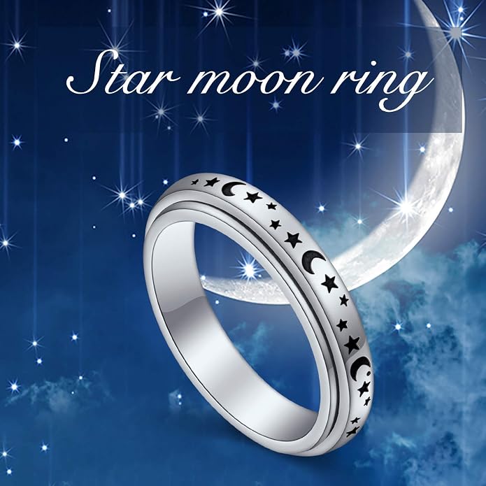 Alphm S925 Sterling Silver Spinner Fidget Anxiety Worry Relieving Boredom ADHD Autism Band Rings