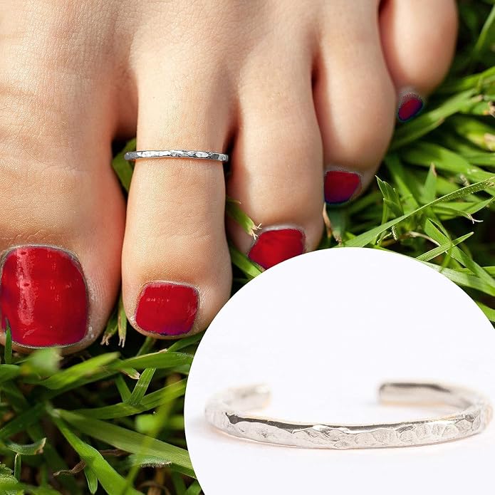 Ellie J Maui Toe Ring for Women– 14k Adjustable – Silver, Gold, or Rose Gold – Simple and Comfortable | 1.3 Hammered band Gold Filled ring, Rose Gold, Sterling Silver