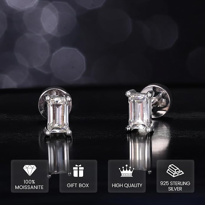 GEMQUEEN Moissanite Earrings Studs Flat Back Earrings Hypoallergenic - 14K Gold Plated Sterling Silver Earring for Women Men Small Dainty Cartilage Helix Piercing Jewelry D Color VVS1