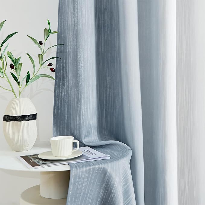 MIULEE Chambray Blue and Greyish White Ombre Blackout Curtains, Full Room Darkening Thermal Insulated 63 Inches Long Drapes for Bedroom/Living Room Grommet Window Treatments Modern 52Wx63L, Set of 2