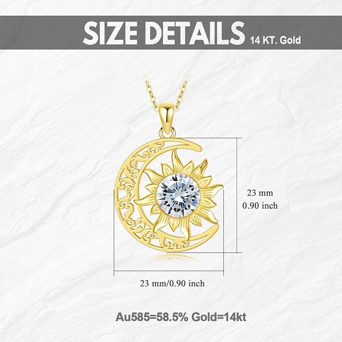 Crescent Moon Necklace for Women 18K Gold Plated Silver Moon and Sun Pendant with Gemstone Dainty Birthstone Jewelry Pendant Necklace for her