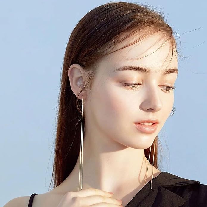 Tassel Earrings for Women Gold Plated Silver Chain Earrings Dainty Minimalist Dangle Drop Studs