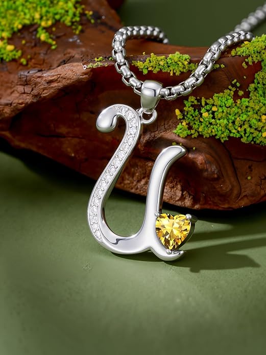 Birthday Gifts for Women Alphabet A to Z Initial Birthstone Pendant Necklaces for Women - 18k White Gold Plated Personalized Name Jewelry Anniversary Graduation Gifts for Wife Her Daughter Girlfriend(with Gift Box)