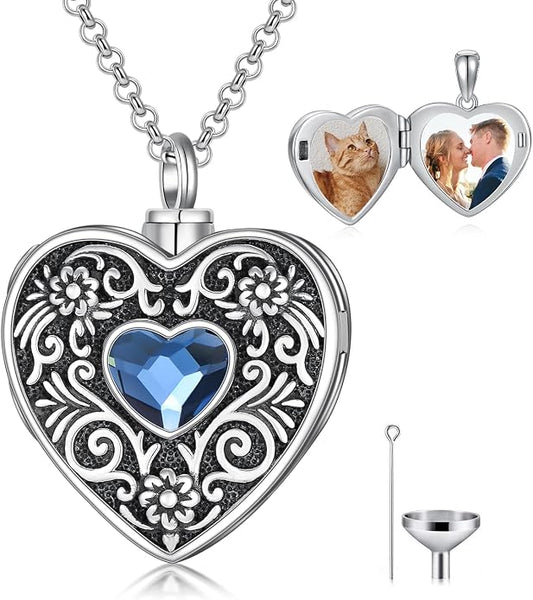 PELOVNY Urn Necklaces for Ashes of Loved Ones 925 Sterling Silver Personalized Heart Locket Urn Necklace Cremation Keepsake Memorial Jewelry Gifts for Women Men