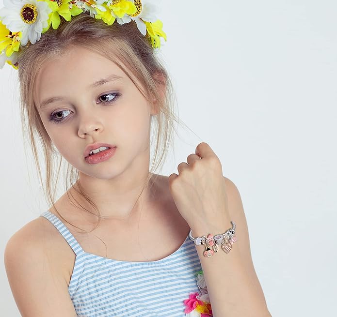 DS Charm Bracelets for girls,exquisite cute cartoon friendship bracelets Silver Stainless Steel Bangle with birthday Gift box, Adjustable girls jewelry Suitable for holiday gifts