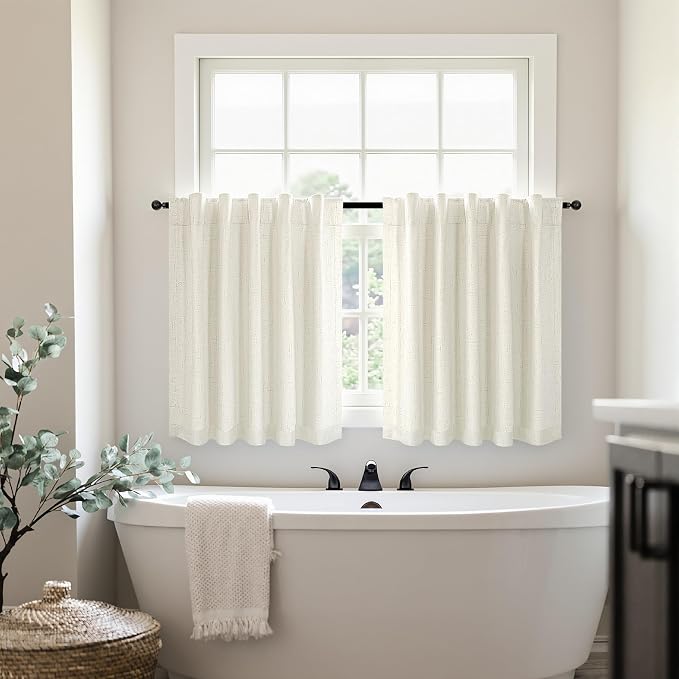 Pitalk Short Linen Blackout Curtains 24 Inch Length 2 Panels for Small Window Half Bedroom Living Room Cafe Curtains Thermal Privacy Drapes for Kitchen Over Sink Bathroom Cream Ivory 42 Inch Wide 2ft